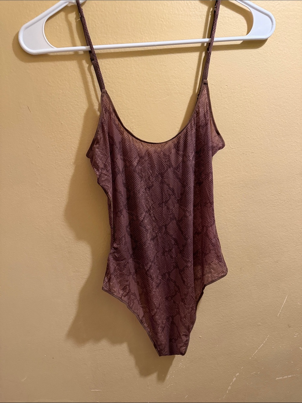 Skims Milk sheer Snake-Print Brown Bandeau Bodysuit with Thin Straps